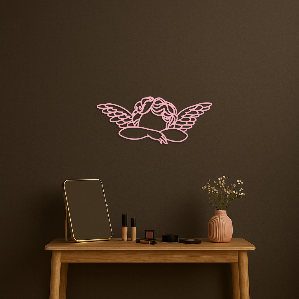 Pink Angel Silhouette Metal Wall Art – Elegant Guardian Wings Design - KAFGP005 - Tampa Home & Garden Store