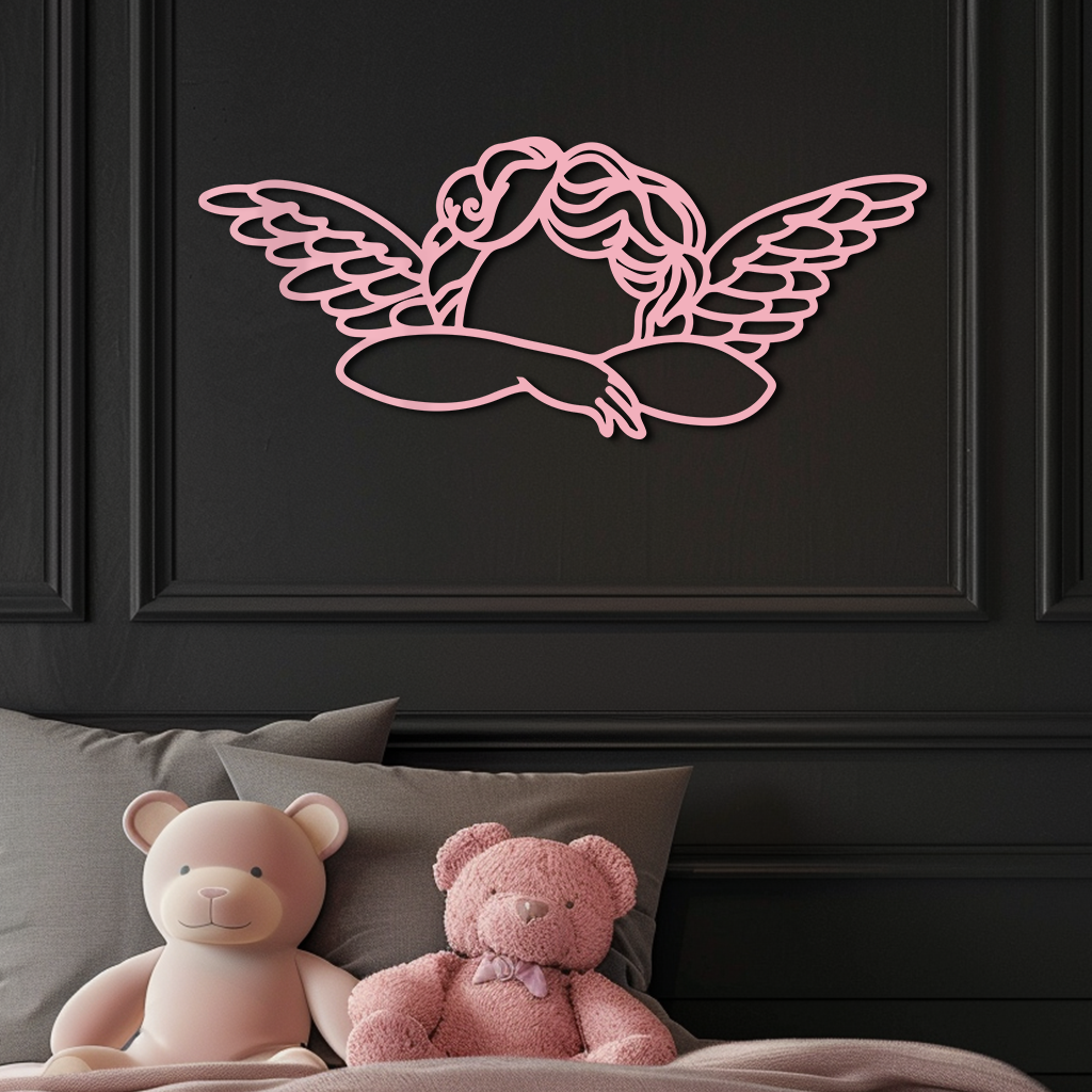 Pink Angel Silhouette Metal Wall Art – Elegant Guardian Wings Design - KAFGP005 - Tampa Home & Garden Store