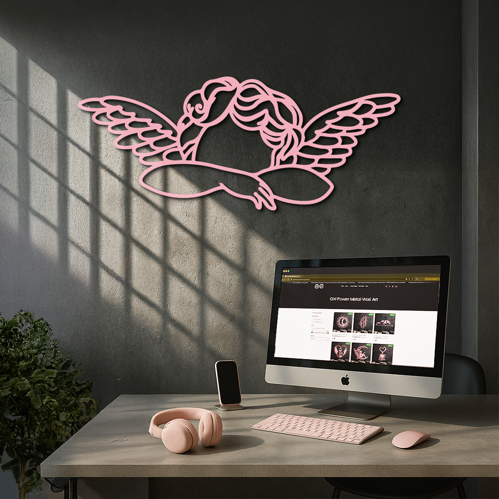 Pink Angel Silhouette Metal Wall Art – Elegant Guardian Wings Design - KAFGP005 - Tampa Home & Garden Store