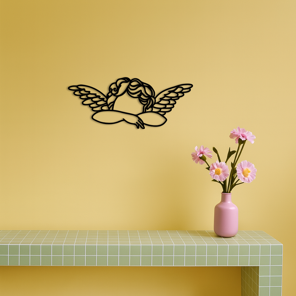Pink Angel Silhouette Metal Wall Art – Elegant Guardian Wings Design - KAFGP005 - Tampa Home & Garden Store