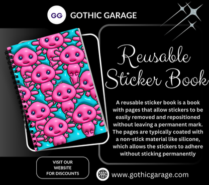 Pink Axolotl Reusable Sticker Book, Modern Designed Album, Kid and Adult Friendly For Organizing Stickers - Tampa Home & Garden Store