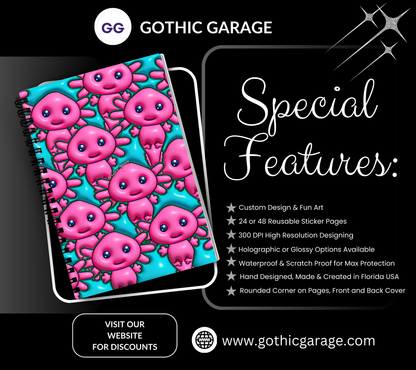 Pink Axolotl Reusable Sticker Book, Modern Designed Album, Kid and Adult Friendly For Organizing Stickers - Tampa Home & Garden Store