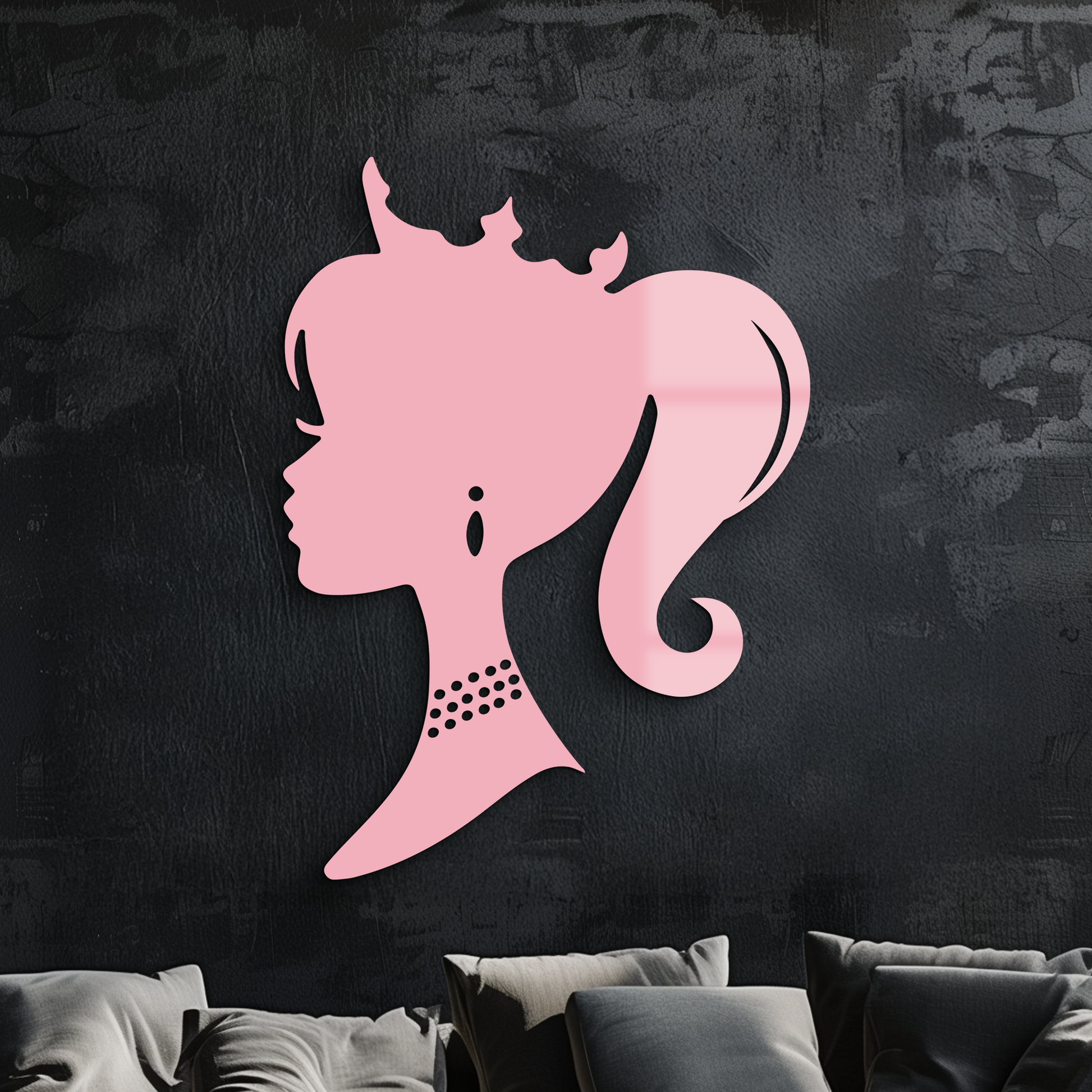 Pink Barbie Silhouette Metal Wall Art – Crowned Princess Profile Decor - KAFGP021 - Tampa Home & Garden Store