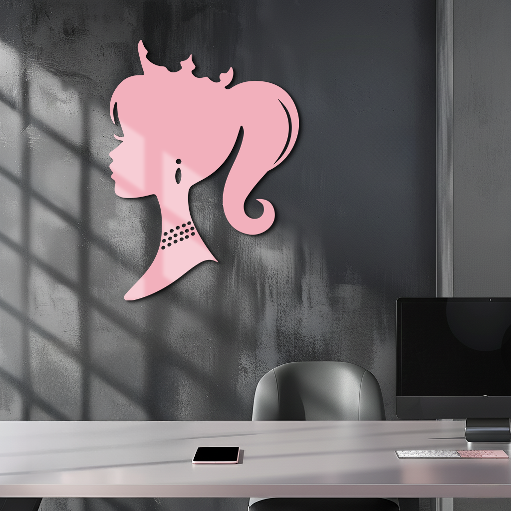 Pink Barbie Silhouette Metal Wall Art – Crowned Princess Profile Decor - KAFGP021 - Tampa Home & Garden Store