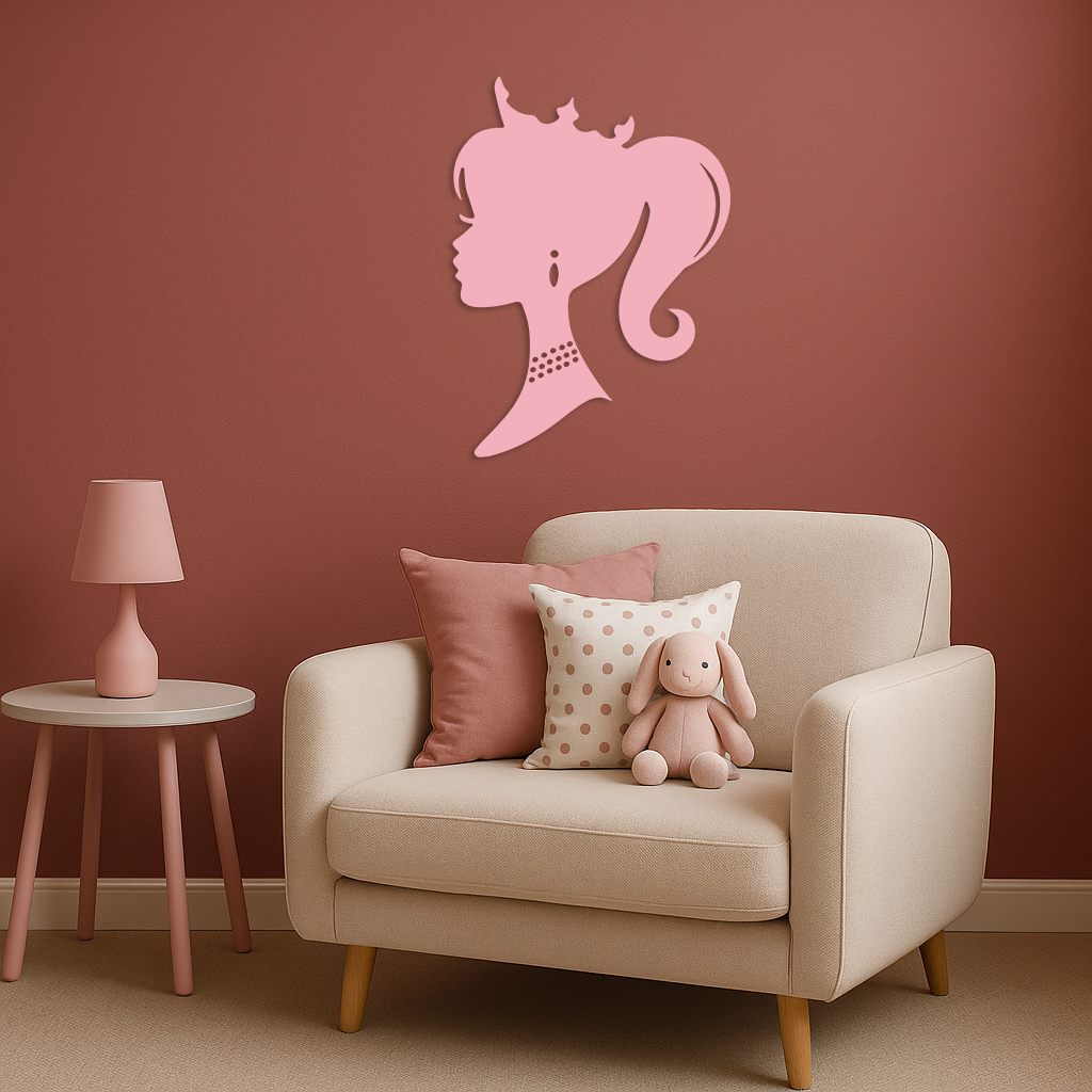 Pink Barbie Silhouette Metal Wall Art – Crowned Princess Profile Decor - KAFGP021 - Tampa Home & Garden Store