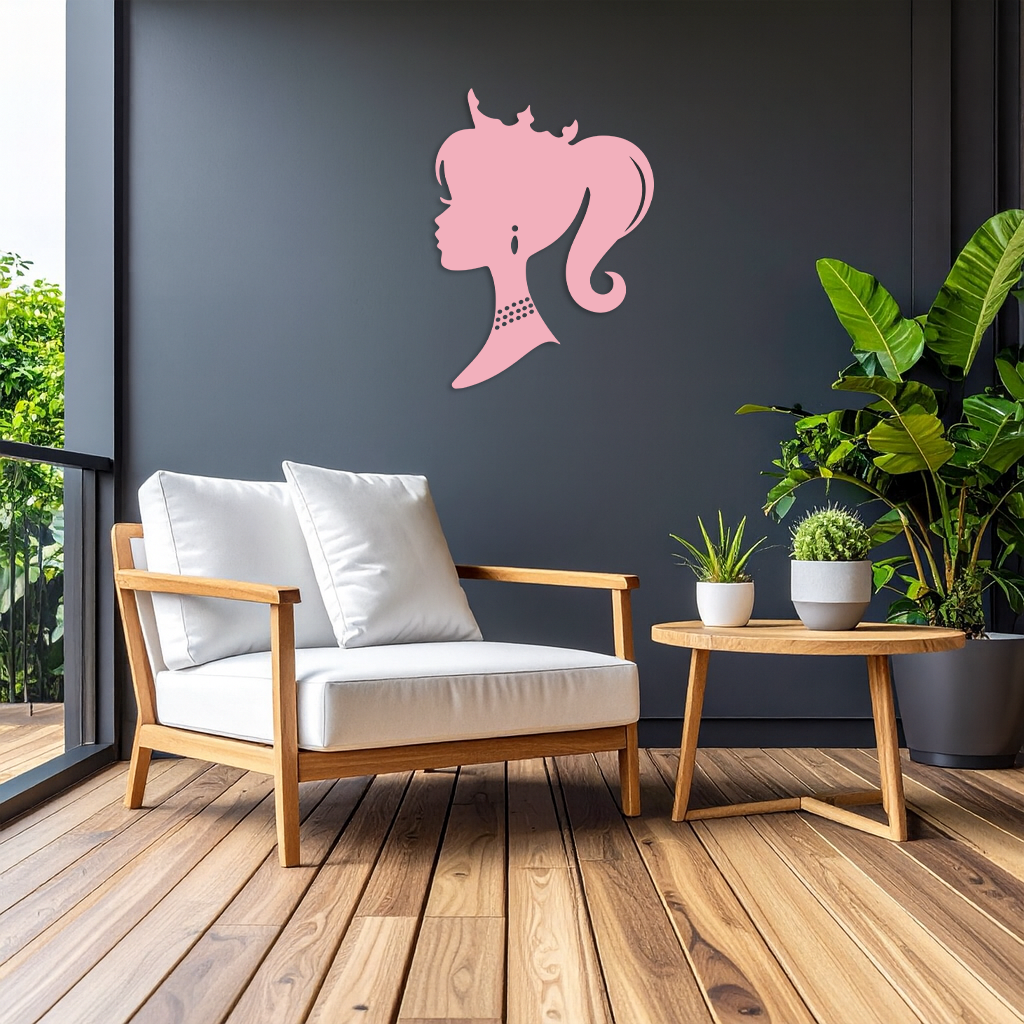 Pink Barbie Silhouette Metal Wall Art – Crowned Princess Profile Decor - KAFGP021 - Tampa Home & Garden Store