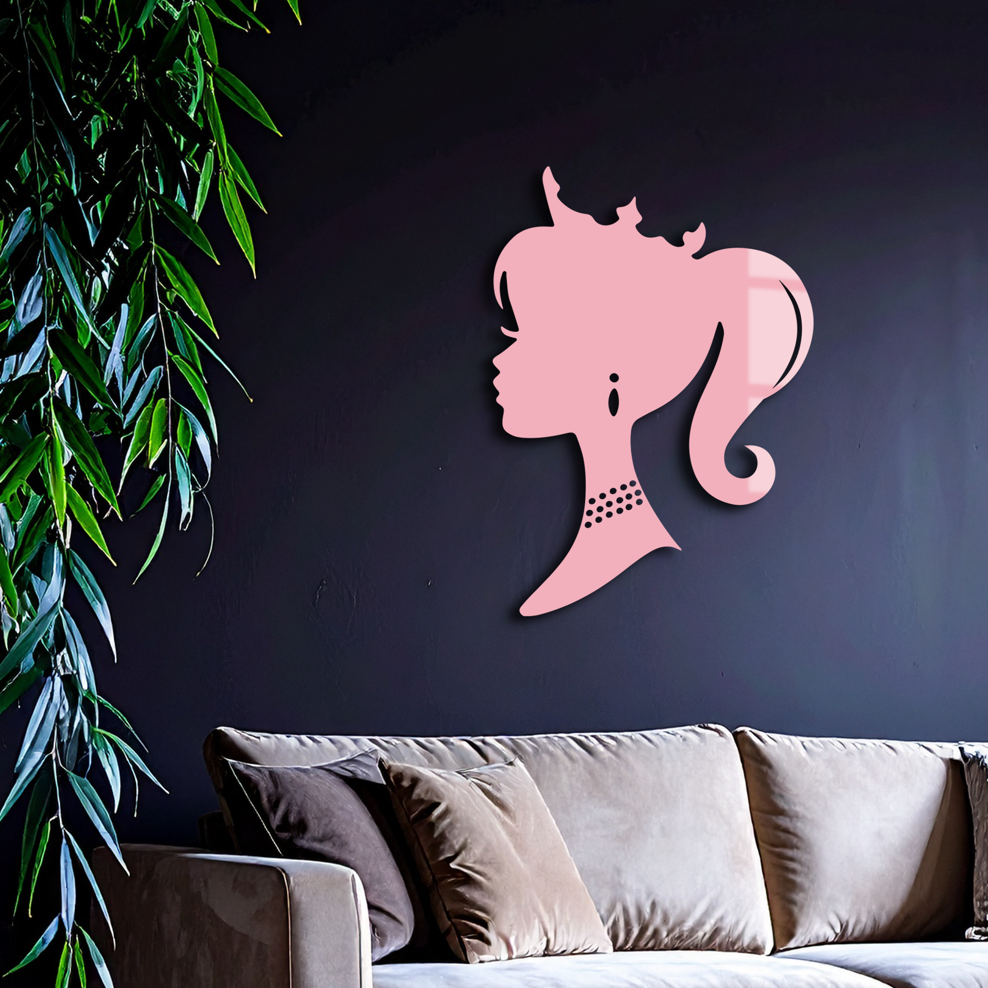 Pink Barbie Silhouette Metal Wall Art – Crowned Princess Profile Decor - KAFGP021 - Tampa Home & Garden Store
