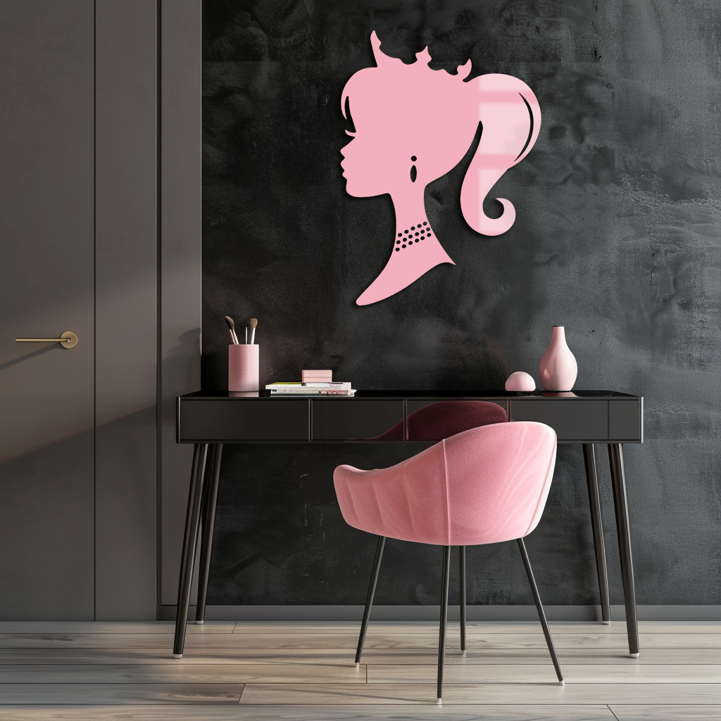 Pink Barbie Silhouette Metal Wall Art – Crowned Princess Profile Decor - KAFGP021 - Tampa Home & Garden Store