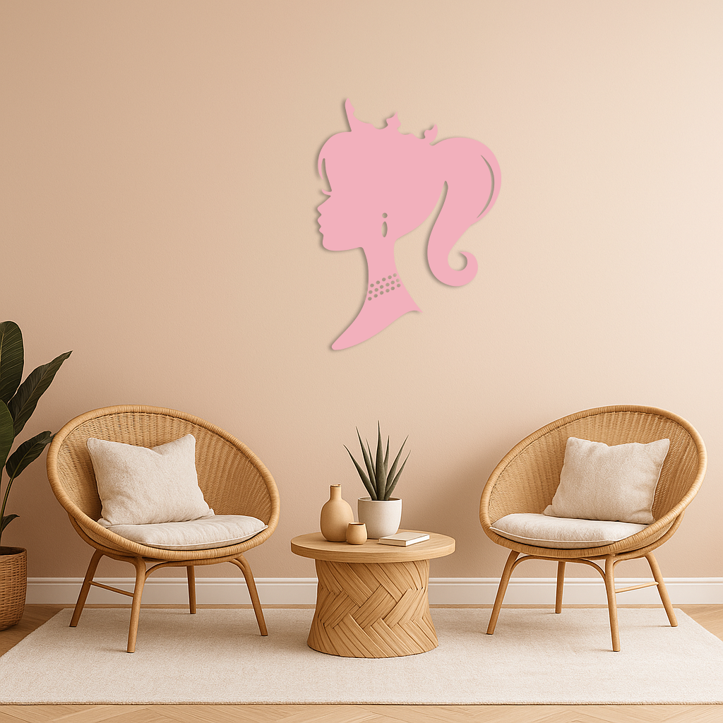 Pink Barbie Silhouette Metal Wall Art – Crowned Princess Profile Decor - KAFGP021 - Tampa Home & Garden Store