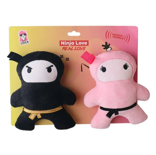 Pink & Black Ninja Love Plush Dog Toy Gift Set – with Squeaker & Crinkle Paper for Fun Play - Tampa Home & Garden Store