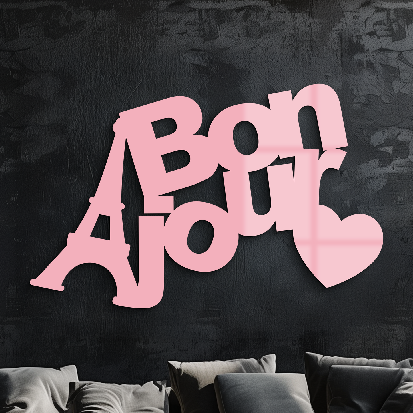 Pink Bonjour Eiffel Tower Metal Wall Art – Paris-Inspired Romantic Decor - KAFGP009 - Tampa Home & Garden Store