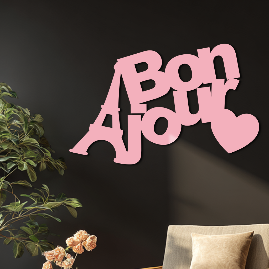 Pink Bonjour Eiffel Tower Metal Wall Art – Paris-Inspired Romantic Decor - KAFGP009 - Tampa Home & Garden Store