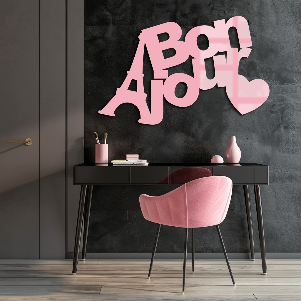 Pink Bonjour Eiffel Tower Metal Wall Art – Paris-Inspired Romantic Decor - KAFGP009 - Tampa Home & Garden Store