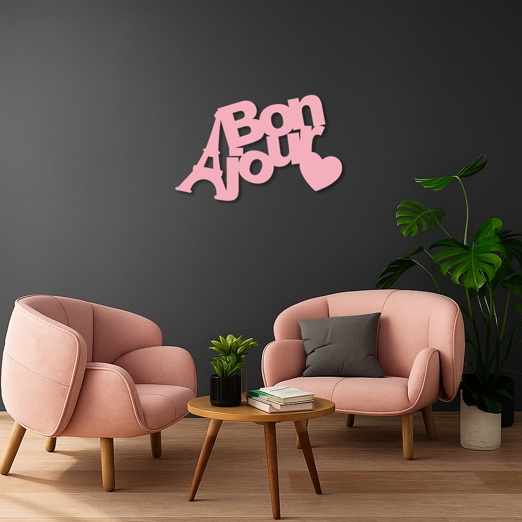 Pink Bonjour Eiffel Tower Metal Wall Art – Paris-Inspired Romantic Decor - KAFGP009 - Tampa Home & Garden Store
