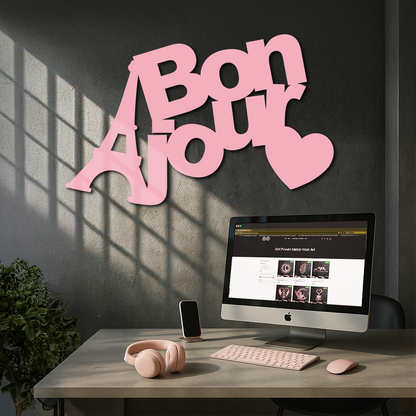 Pink Bonjour Eiffel Tower Metal Wall Art – Paris-Inspired Romantic Decor - KAFGP009 - Tampa Home & Garden Store