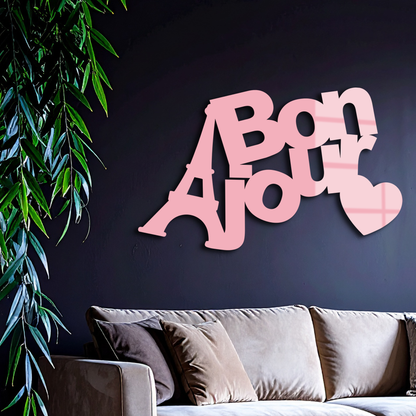 Pink Bonjour Eiffel Tower Metal Wall Art – Paris-Inspired Romantic Decor - KAFGP009 - Tampa Home & Garden Store