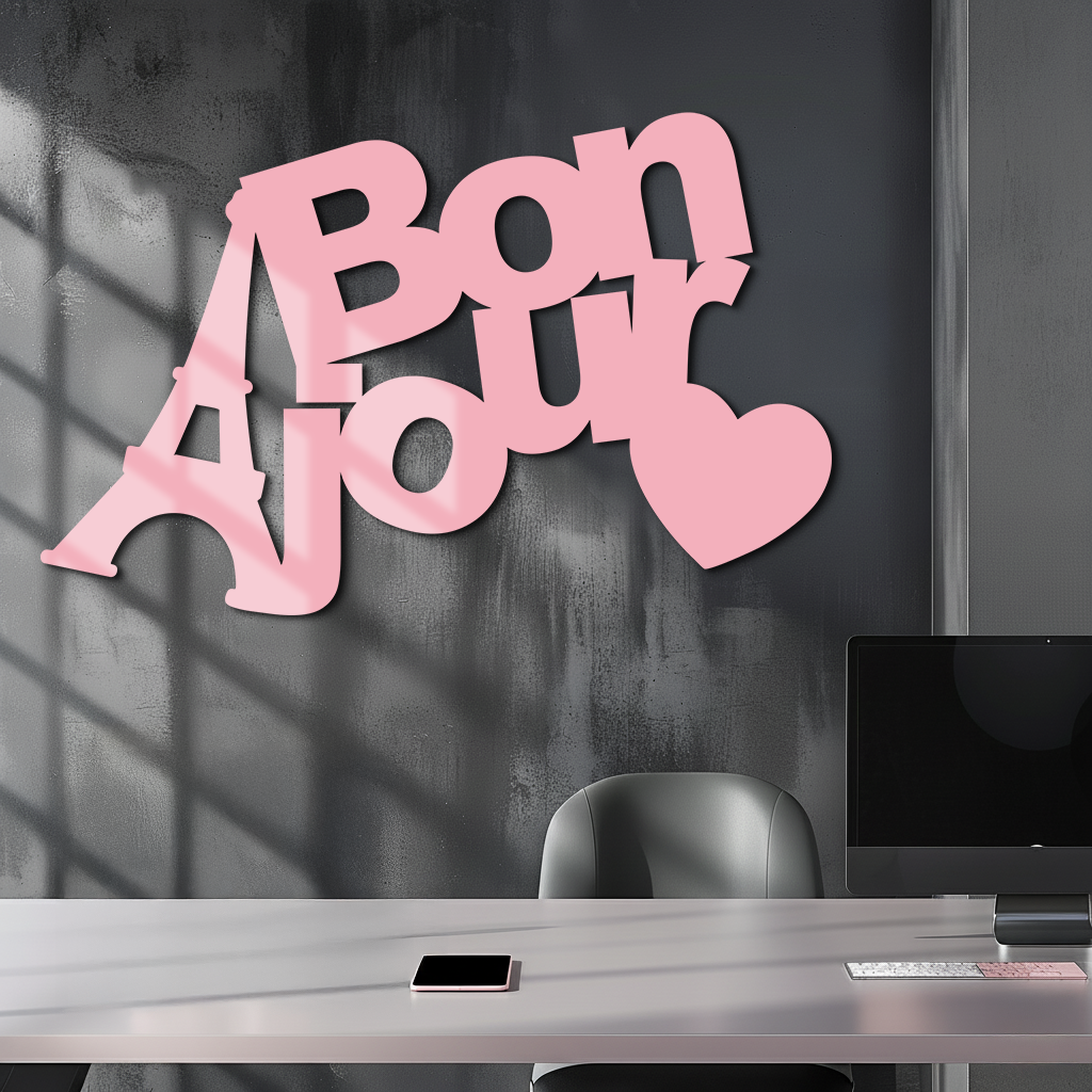 Pink Bonjour Eiffel Tower Metal Wall Art – Paris-Inspired Romantic Decor - KAFGP009 - Tampa Home & Garden Store