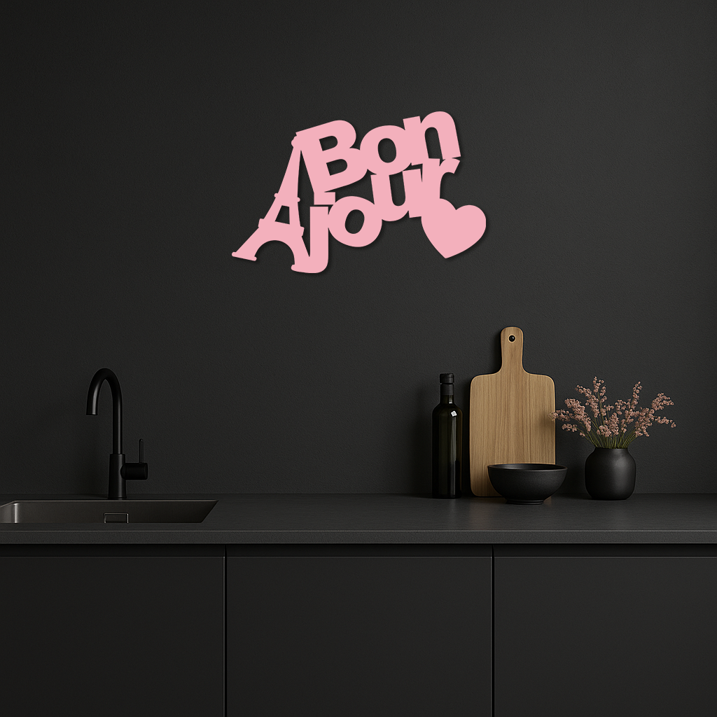 Pink Bonjour Eiffel Tower Metal Wall Art – Paris-Inspired Romantic Decor - KAFGP009 - Tampa Home & Garden Store