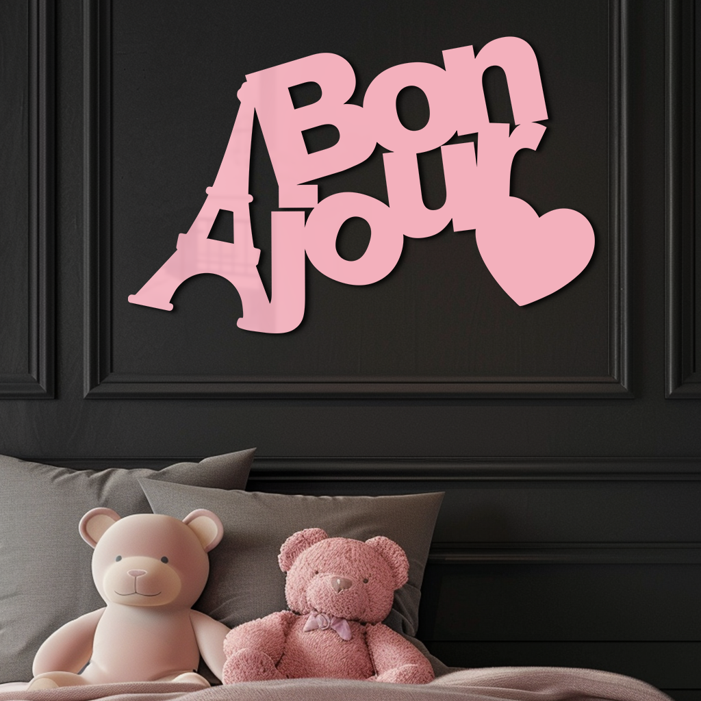 Pink Bonjour Eiffel Tower Metal Wall Art – Paris-Inspired Romantic Decor - KAFGP009 - Tampa Home & Garden Store