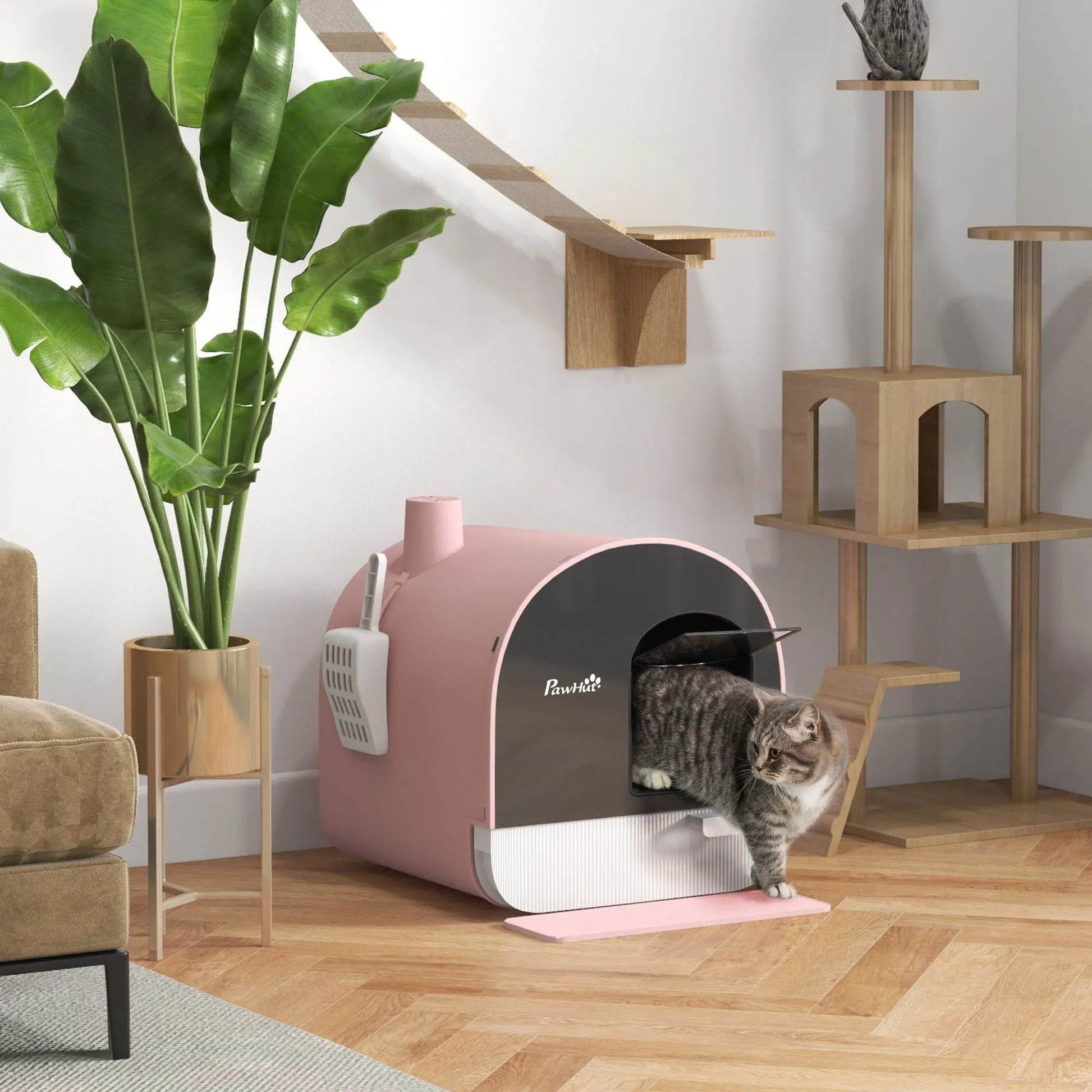 Pink Covered Cat Litter Box with Odor Filter - Complete Privacy Kit with Tray, Scoop & Mat | Compact Hooded Litter House - Tampa Home & Garden Store