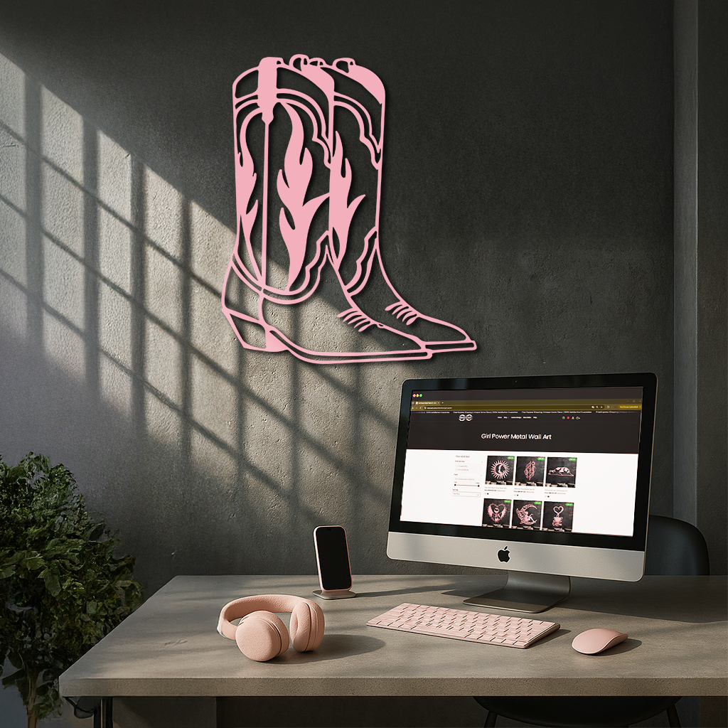 Pink Cowboy Boots Metal Wall Art – Western Rodeo Inspired Decor - KAFGP025 - Tampa Home & Garden Store