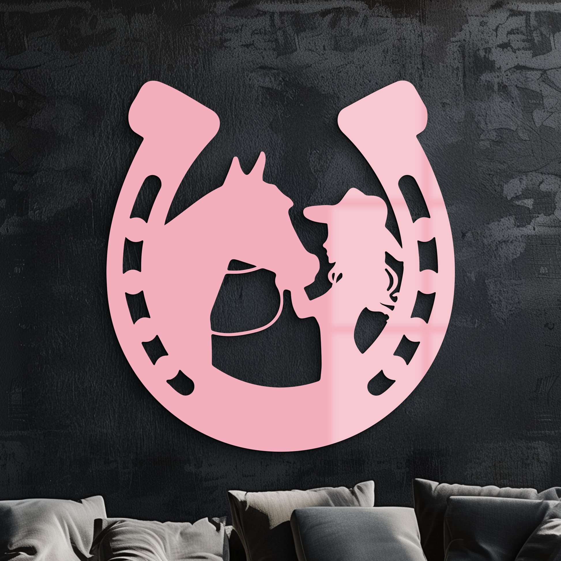 Pink Cowgirl and Horse Silhouette Metal Wall Art – Western Horseshoe Decor - KAFGP023 - Tampa Home & Garden Store