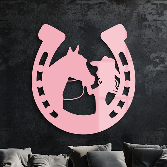 Pink Cowgirl and Horse Silhouette Metal Wall Art – Western Horseshoe Decor - KAFGP023 - Tampa Home & Garden Store