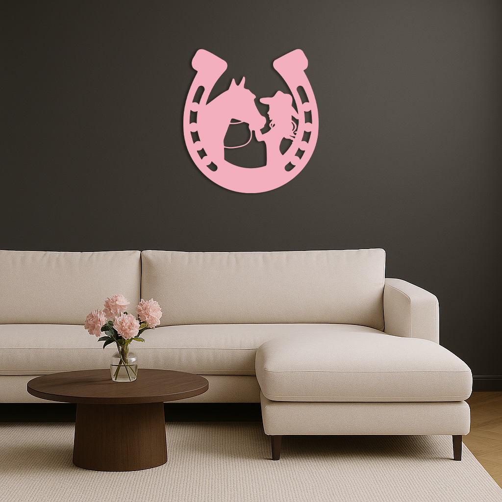 Pink Cowgirl and Horse Silhouette Metal Wall Art – Western Horseshoe Decor - KAFGP023 - Tampa Home & Garden Store