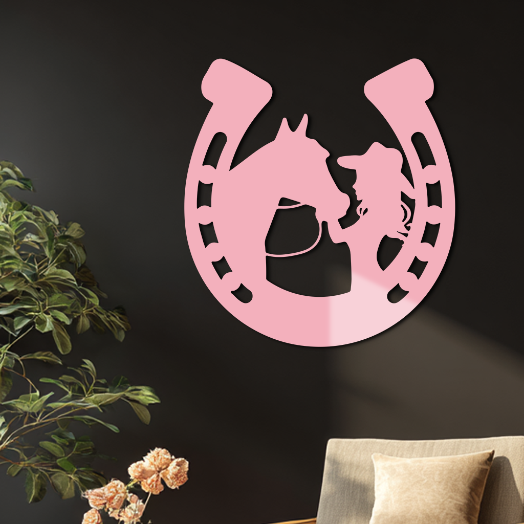 Pink Cowgirl and Horse Silhouette Metal Wall Art – Western Horseshoe Decor - KAFGP023 - Tampa Home & Garden Store