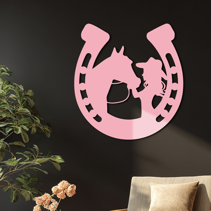 Pink Cowgirl and Horse Silhouette Metal Wall Art – Western Horseshoe Decor - KAFGP023 - Tampa Home & Garden Store