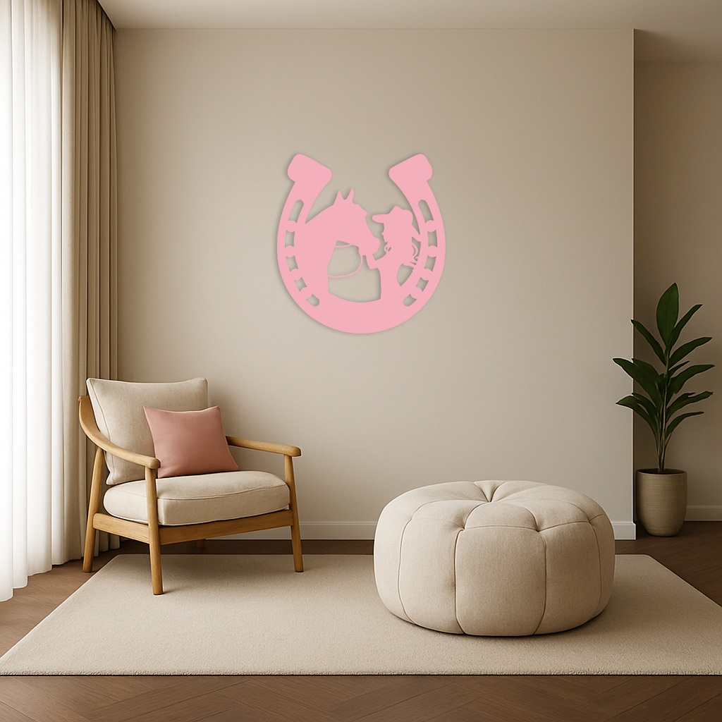Pink Cowgirl and Horse Silhouette Metal Wall Art – Western Horseshoe Decor - KAFGP023 - Tampa Home & Garden Store