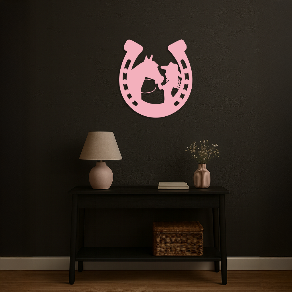 Pink Cowgirl and Horse Silhouette Metal Wall Art – Western Horseshoe Decor - KAFGP023 - Tampa Home & Garden Store