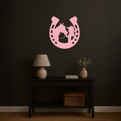 Pink Cowgirl and Horse Silhouette Metal Wall Art – Western Horseshoe Decor - KAFGP023 - Tampa Home & Garden Store