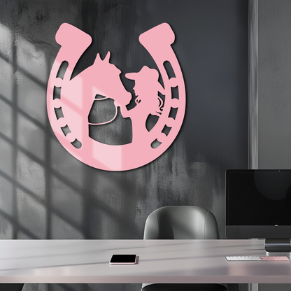 Pink Cowgirl and Horse Silhouette Metal Wall Art – Western Horseshoe Decor - KAFGP023 - Tampa Home & Garden Store