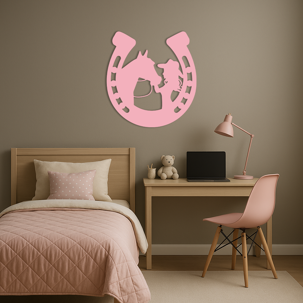 Pink Cowgirl and Horse Silhouette Metal Wall Art – Western Horseshoe Decor - KAFGP023 - Tampa Home & Garden Store