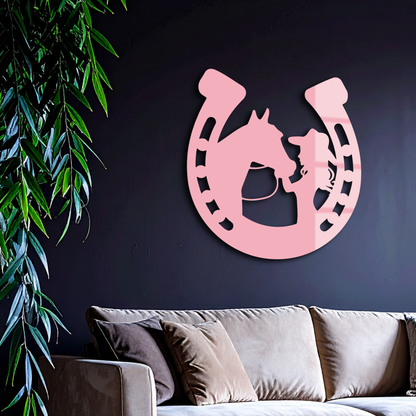 Pink Cowgirl and Horse Silhouette Metal Wall Art – Western Horseshoe Decor - KAFGP023 - Tampa Home & Garden Store