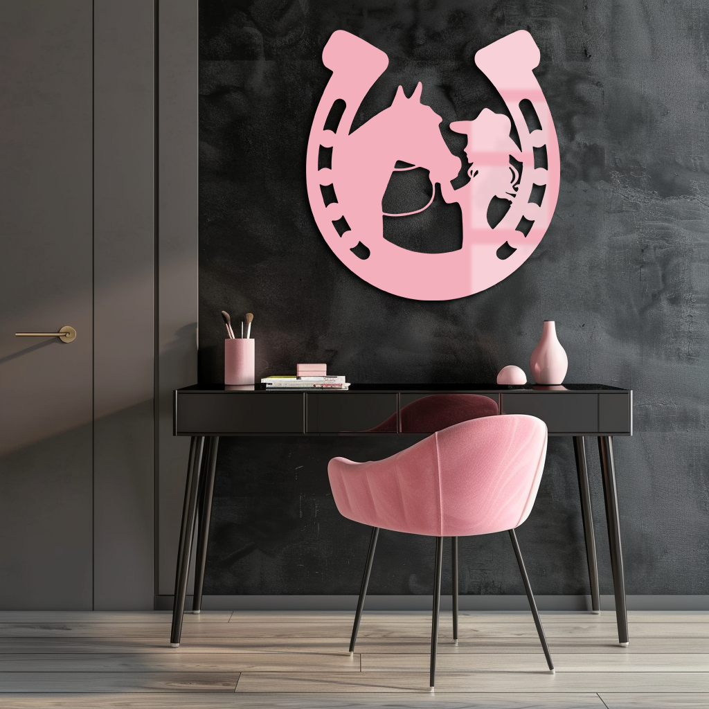 Pink Cowgirl and Horse Silhouette Metal Wall Art – Western Horseshoe Decor - KAFGP023 - Tampa Home & Garden Store