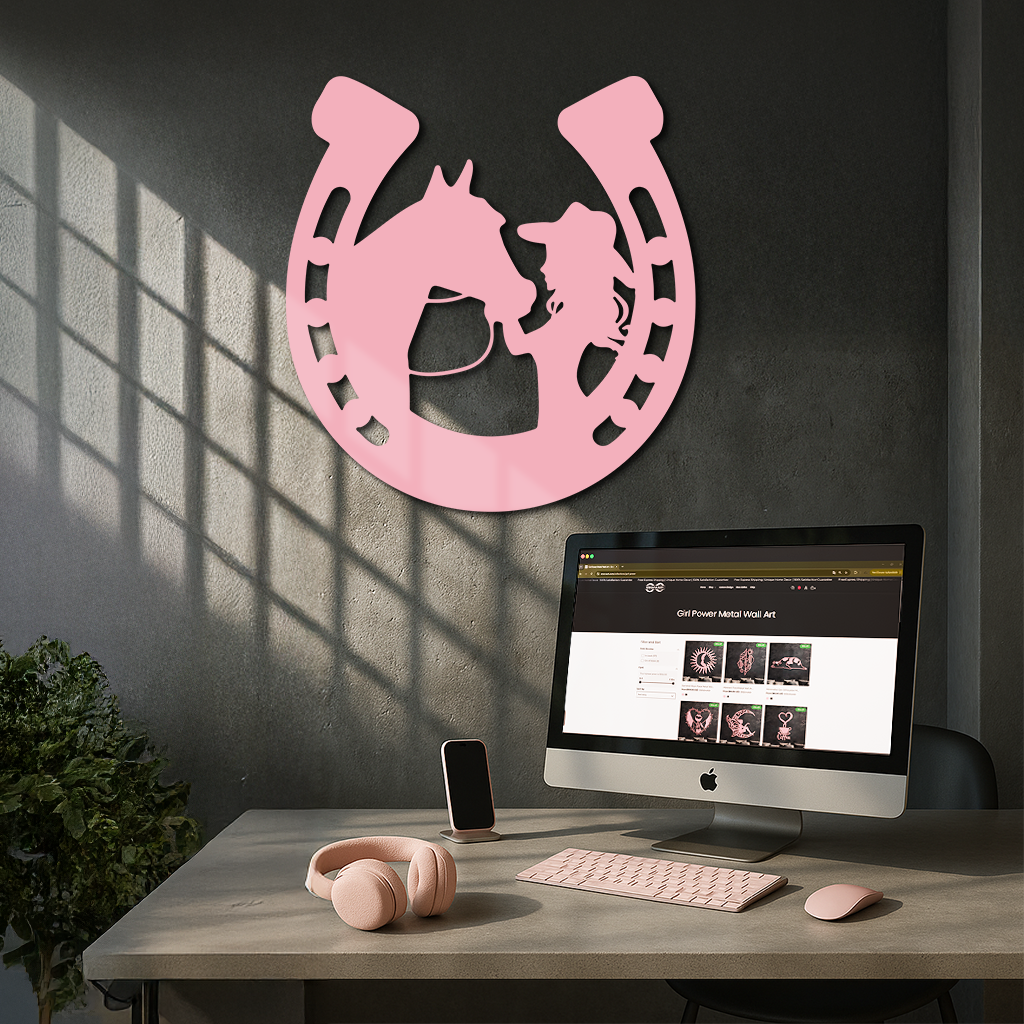 Pink Cowgirl and Horse Silhouette Metal Wall Art – Western Horseshoe Decor - KAFGP023 - Tampa Home & Garden Store