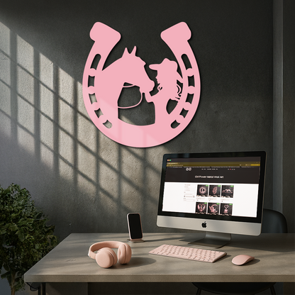 Pink Cowgirl and Horse Silhouette Metal Wall Art – Western Horseshoe Decor - KAFGP023 - Tampa Home & Garden Store