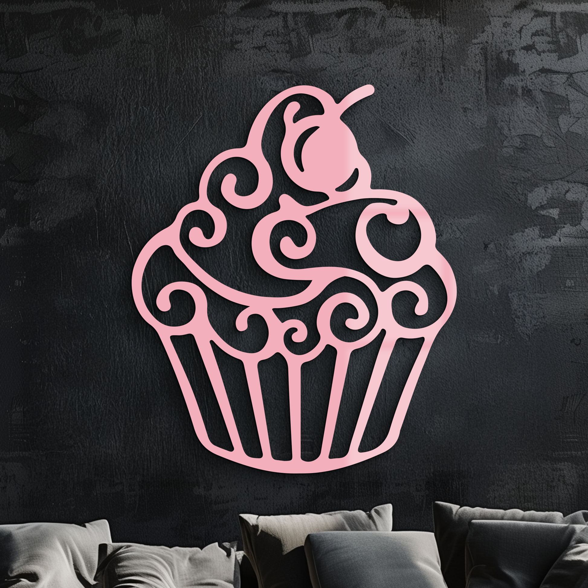 Pink Cupcake Silhouette Metal Wall Art – Sweet Dessert-Inspired Kitchen Decor - KAFGP024 - Tampa Home & Garden Store