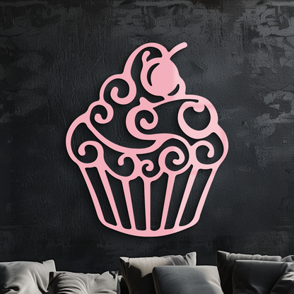 Pink Cupcake Silhouette Metal Wall Art – Sweet Dessert-Inspired Kitchen Decor - KAFGP024 - Tampa Home & Garden Store
