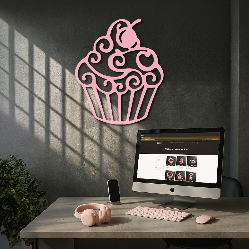 Pink Cupcake Silhouette Metal Wall Art – Sweet Dessert-Inspired Kitchen Decor - KAFGP024 - Tampa Home & Garden Store