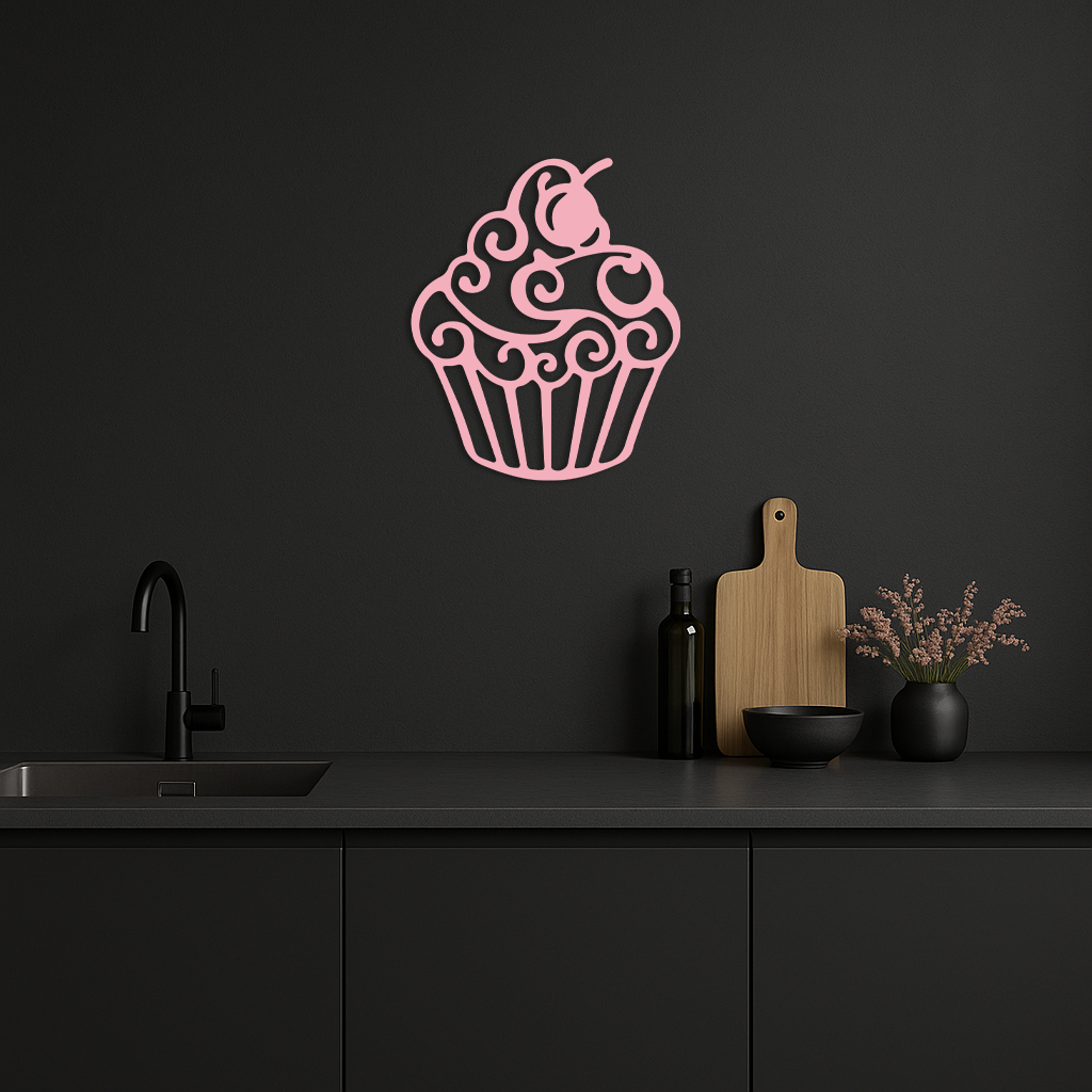 Pink Cupcake Silhouette Metal Wall Art – Sweet Dessert-Inspired Kitchen Decor - KAFGP024 - Tampa Home & Garden Store