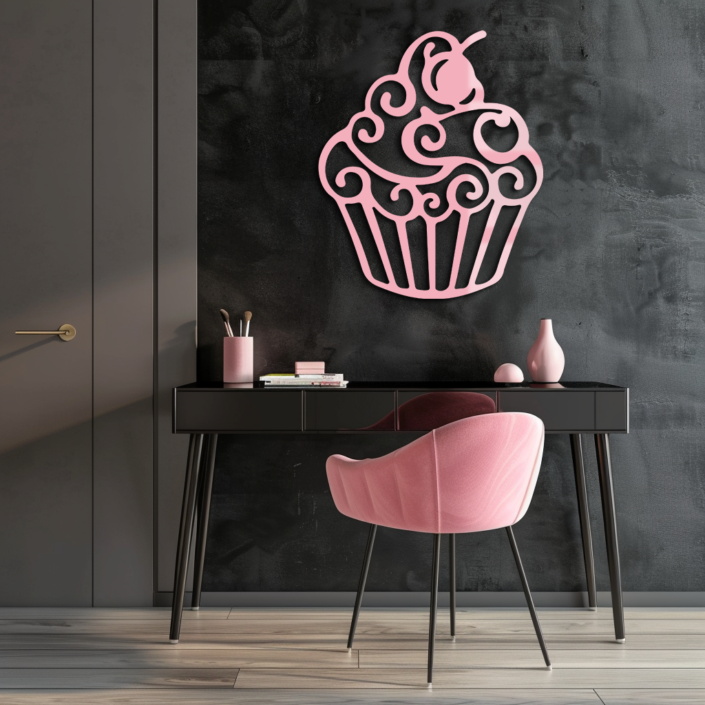 Pink Cupcake Silhouette Metal Wall Art – Sweet Dessert-Inspired Kitchen Decor - KAFGP024 - Tampa Home & Garden Store