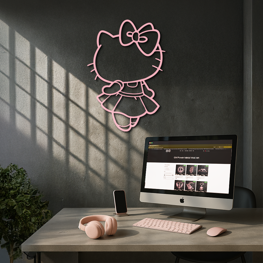 Pink Cute Cat Silhouette Metal Wall Art – Playful Character Design - KAFGP007 - Tampa Home & Garden Store
