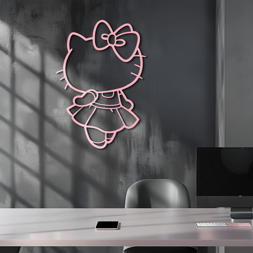 Pink Cute Cat Silhouette Metal Wall Art – Playful Character Design - KAFGP007 - Tampa Home & Garden Store