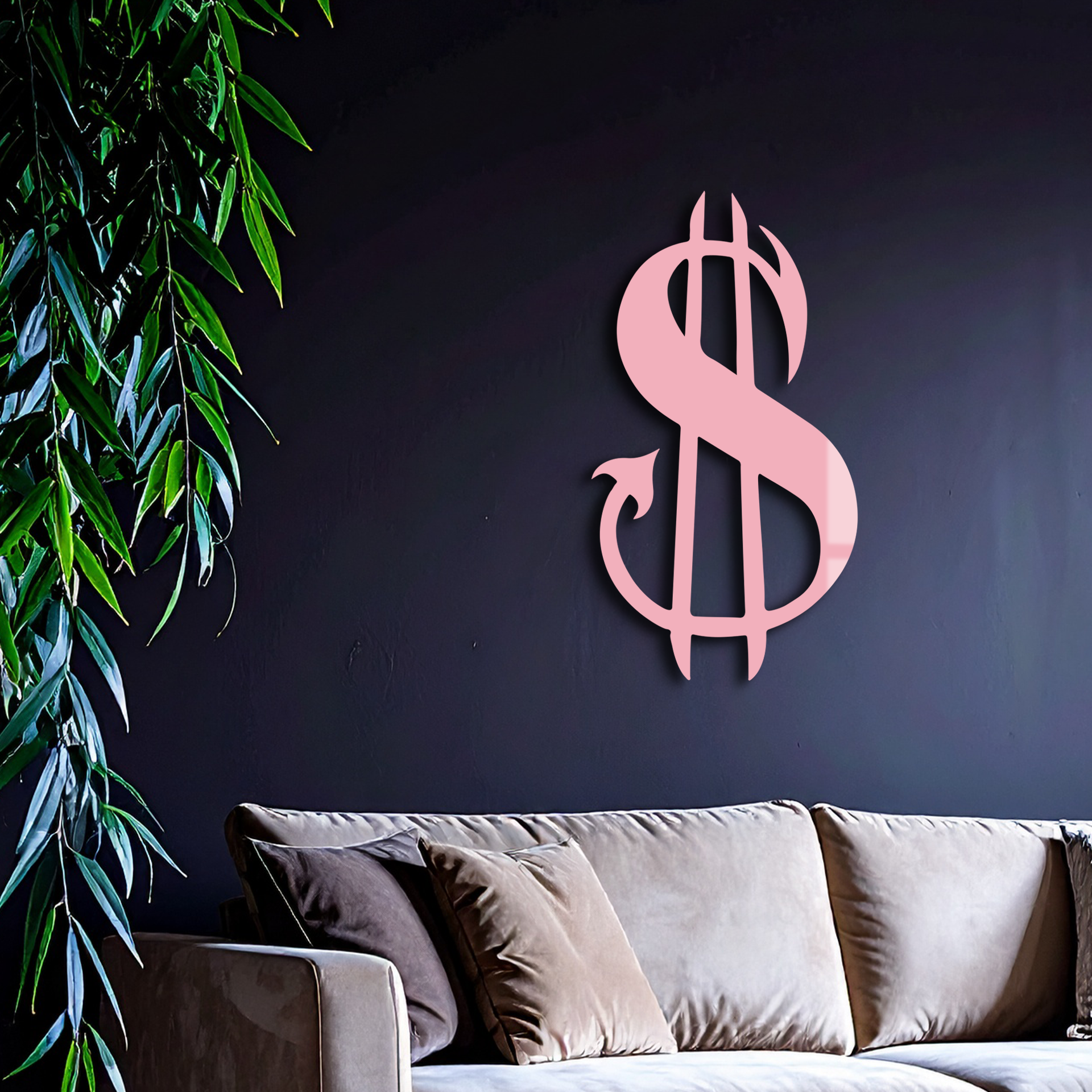 Pink Devil Dollar Symbol Metal Wall Art – Bold Statement Decor - KAFGP001 - Tampa Home & Garden Store