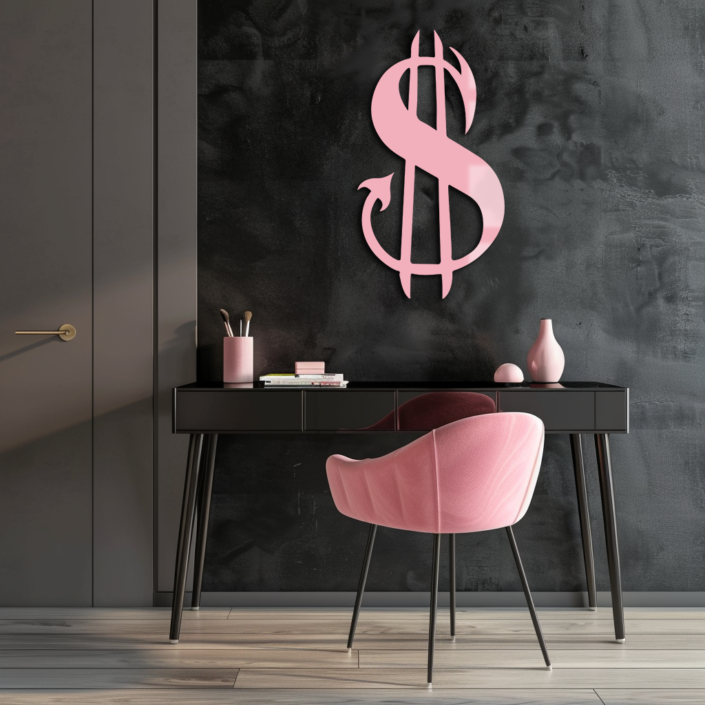 Pink Devil Dollar Symbol Metal Wall Art – Bold Statement Decor - KAFGP001 - Tampa Home & Garden Store