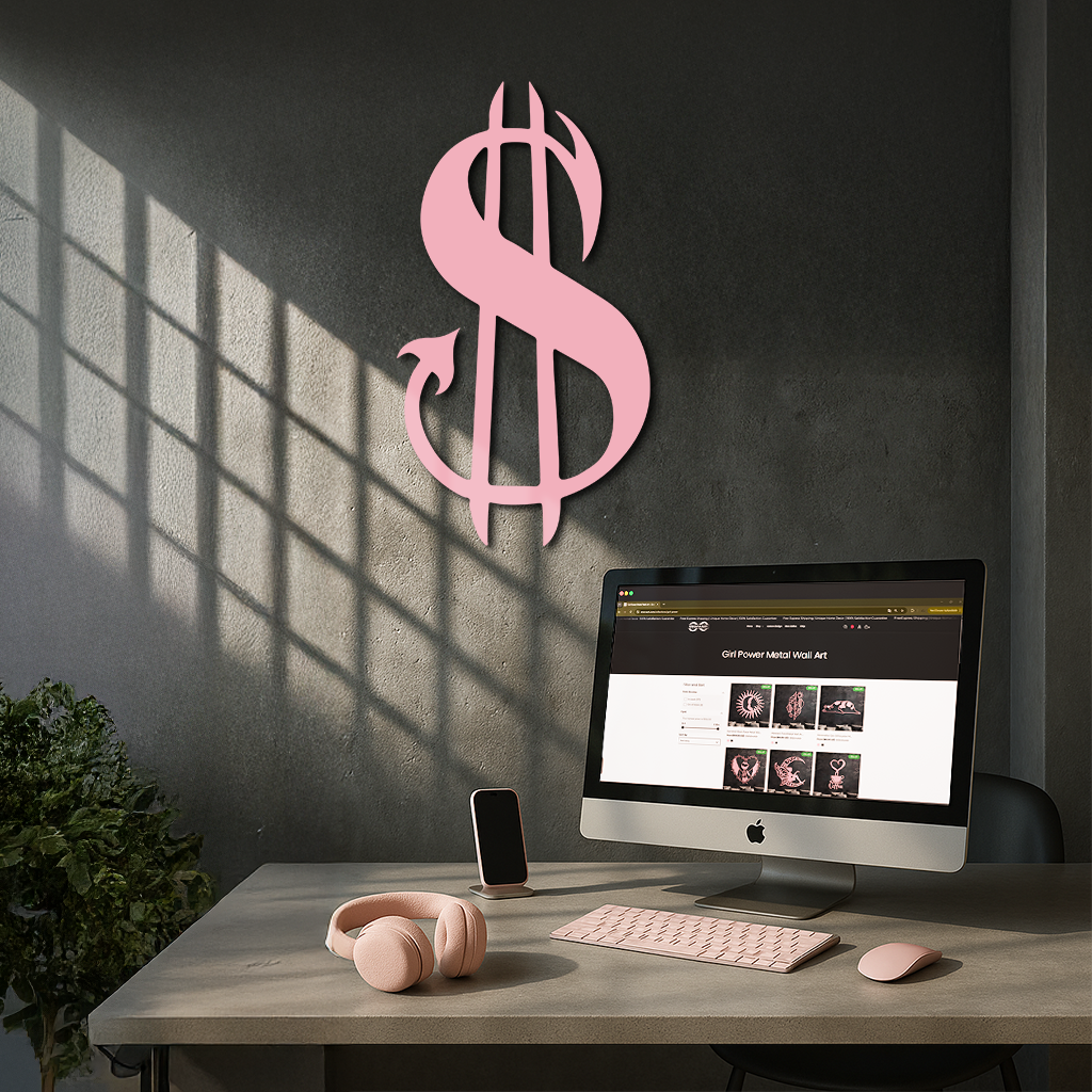Pink Devil Dollar Symbol Metal Wall Art – Bold Statement Decor - KAFGP001 - Tampa Home & Garden Store