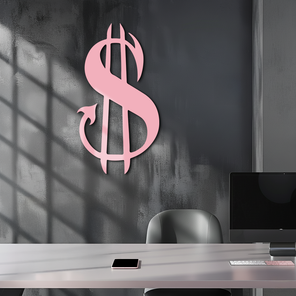 Pink Devil Dollar Symbol Metal Wall Art – Bold Statement Decor - KAFGP001 - Tampa Home & Garden Store